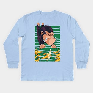 Cute Funny Monkey Eating Banana Artwork Kids Long Sleeve T-Shirt